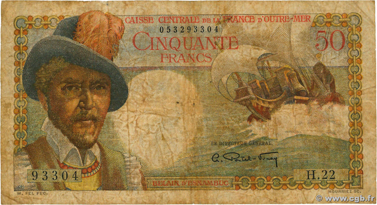 50 Francs Belain d Esnambuc CCFOM AFRIQUE ÉQUATORIALE FRANÇAISE  1947 A.132a B