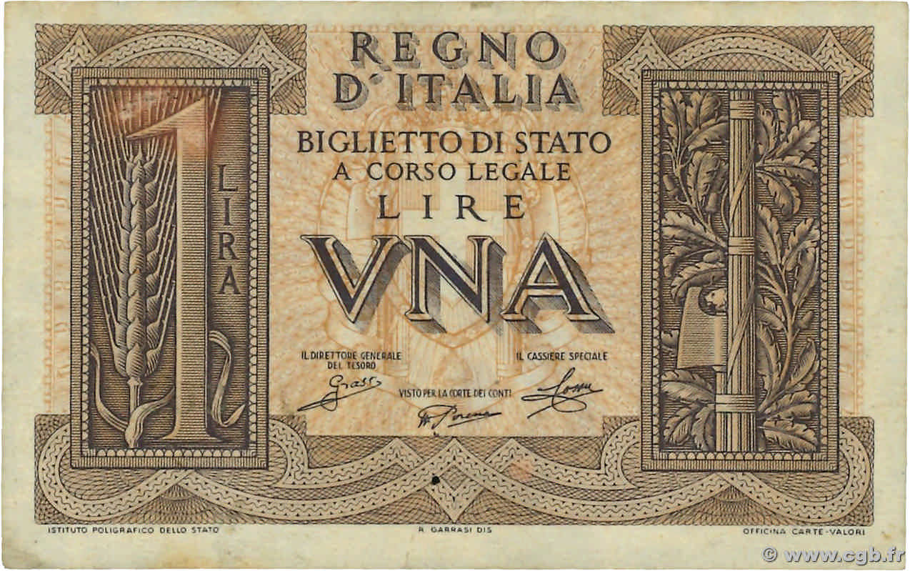 1 Lire ITALIE  1939 P.026 SUP+