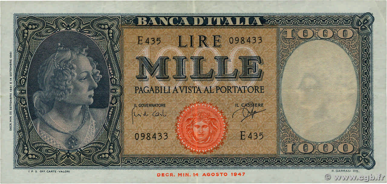 1000 Lire ITALIE  1961 P.088d TTB+