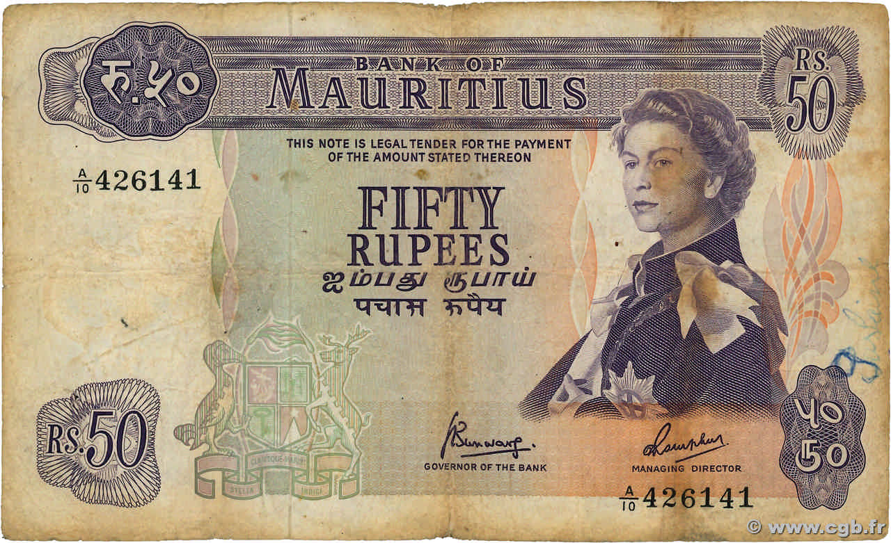 50 Rupees ÎLE MAURICE  1967 P.33c B