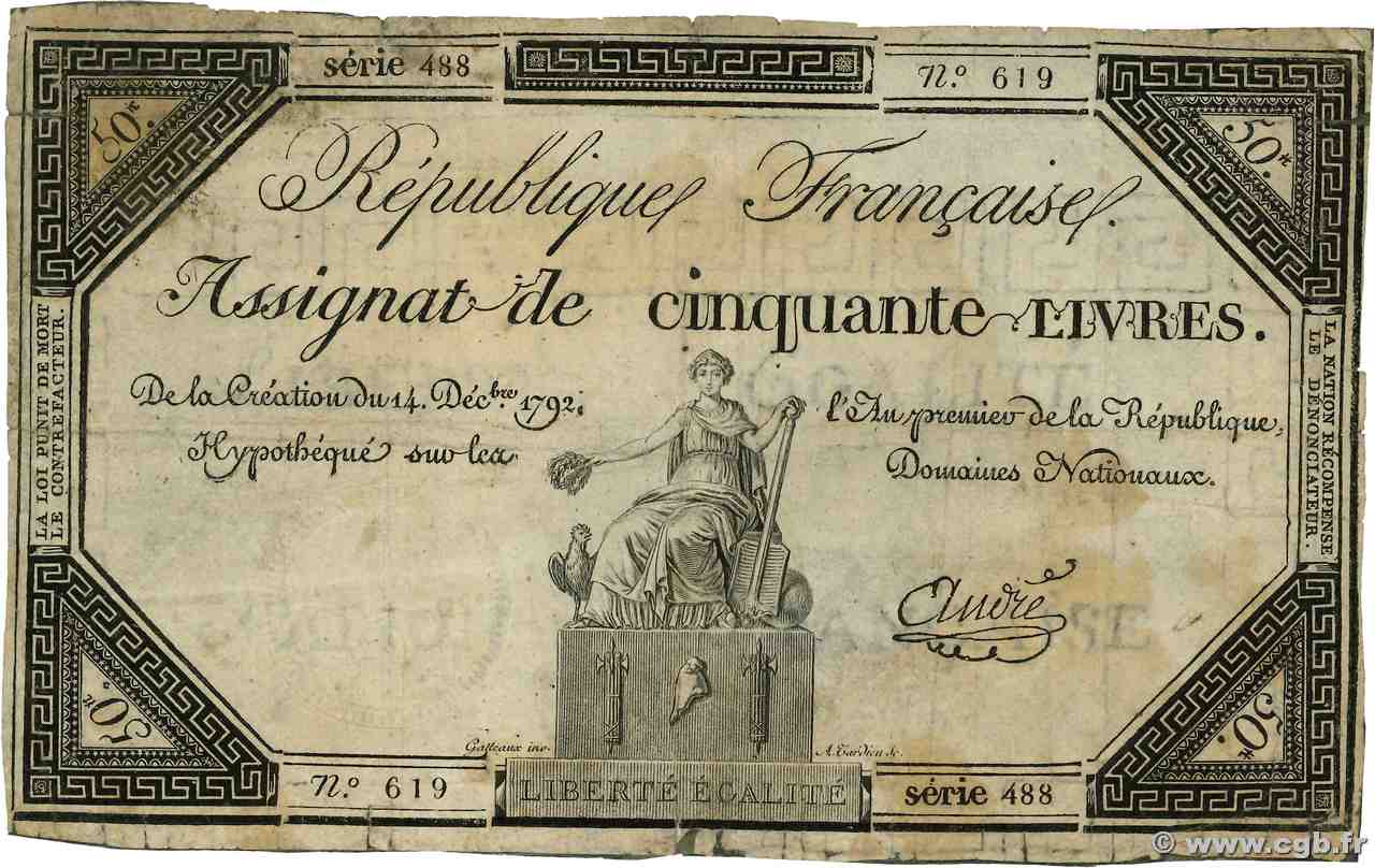 50 Livres FRANCIA  1792 Ass.39a RC