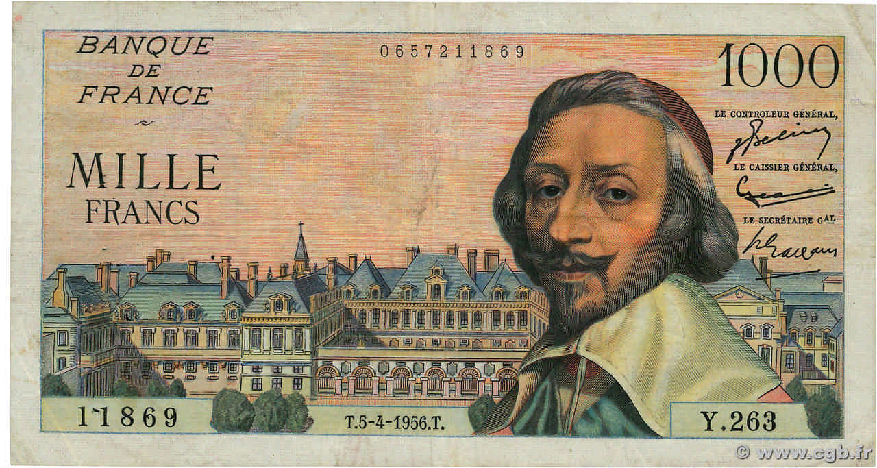 1000 Francs RICHELIEU FRANCIA  1956 F.42.20 BC