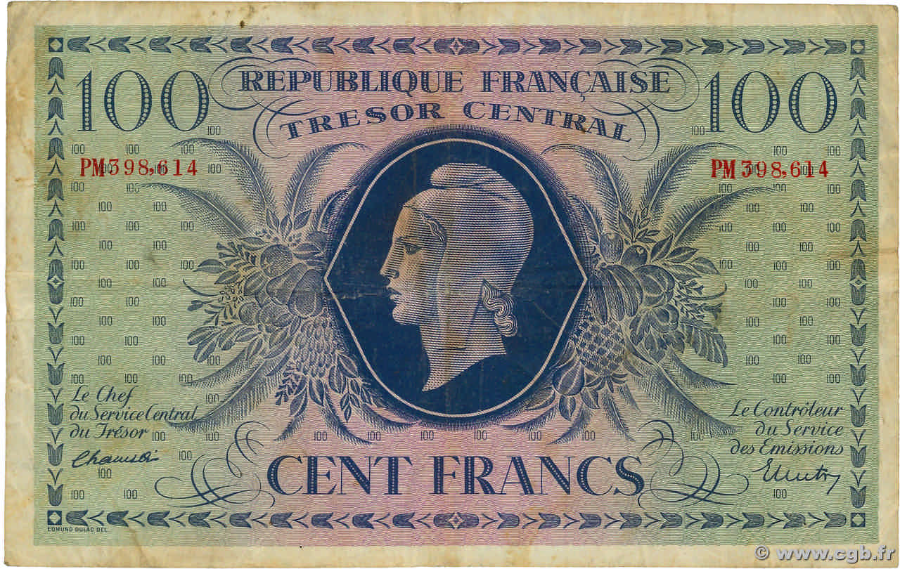 100 Francs MARIANNE FRANCE  1943 VF.06.01f TB