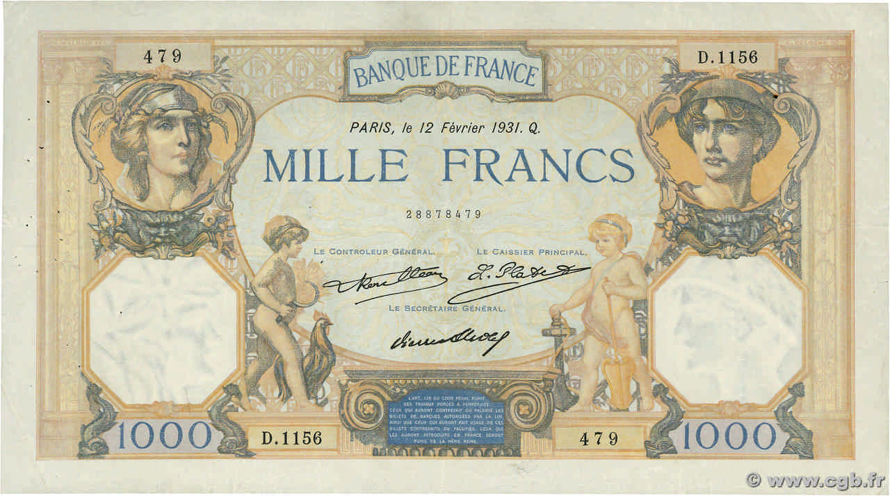 1000 Francs CÉRÈS ET MERCURE FRANKREICH  1931 F.37.06 fSS