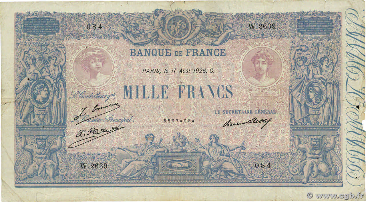 1000 Francs BLEU ET ROSE FRANCE  1926 F.36.43 F-