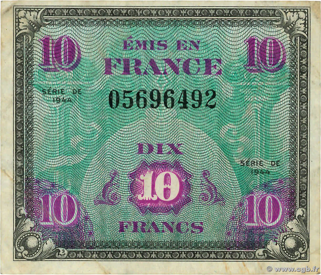10 Francs DRAPEAU FRANCE  1944 VF.18.01 TB
