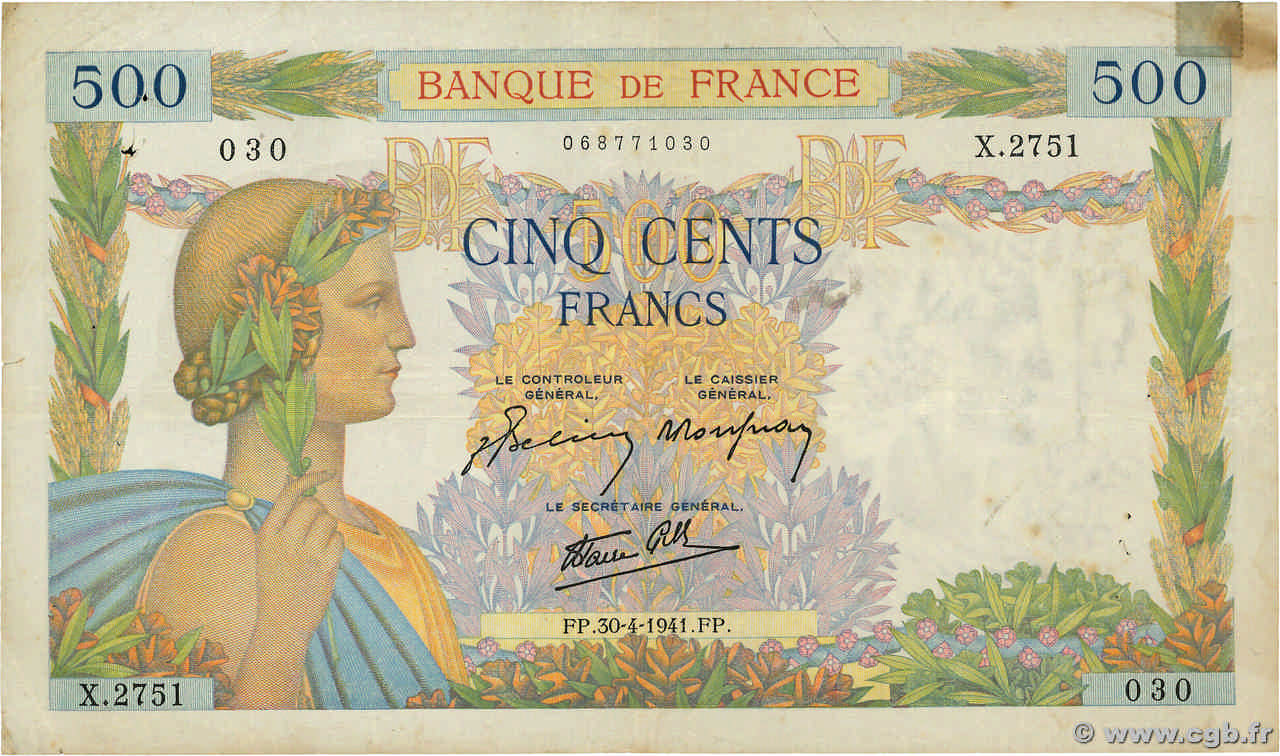 500 Francs LA PAIX FRANCE  1941 F.32.15 F