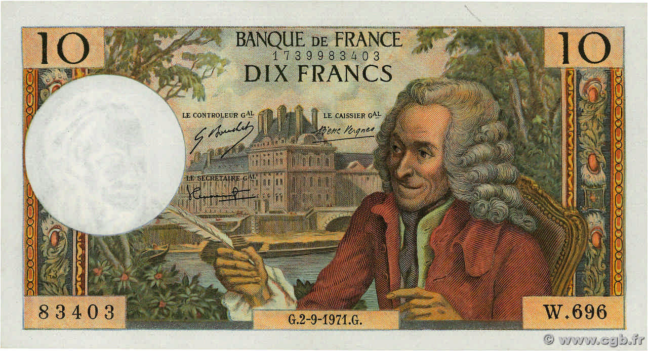 10 Francs VOLTAIRE FRANCE  1971 F.62.51 SUP