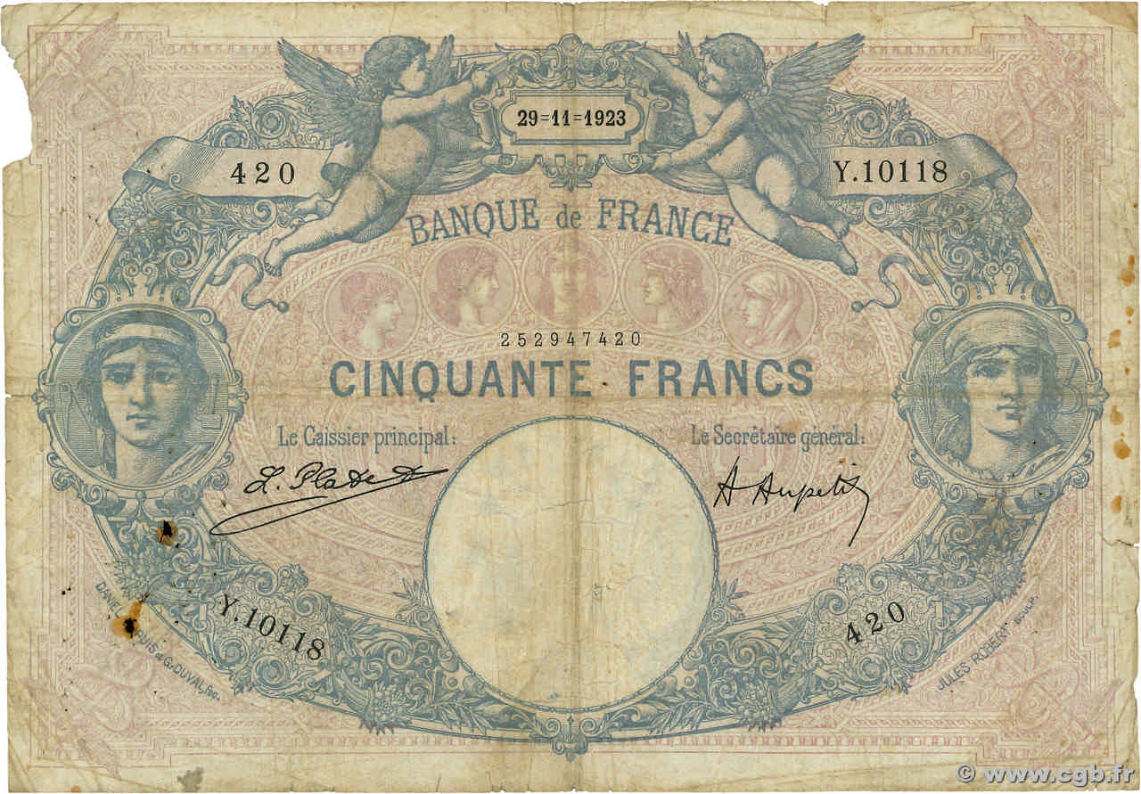50 Francs BLEU ET ROSE FRANCIA  1923 F.14.36 B
