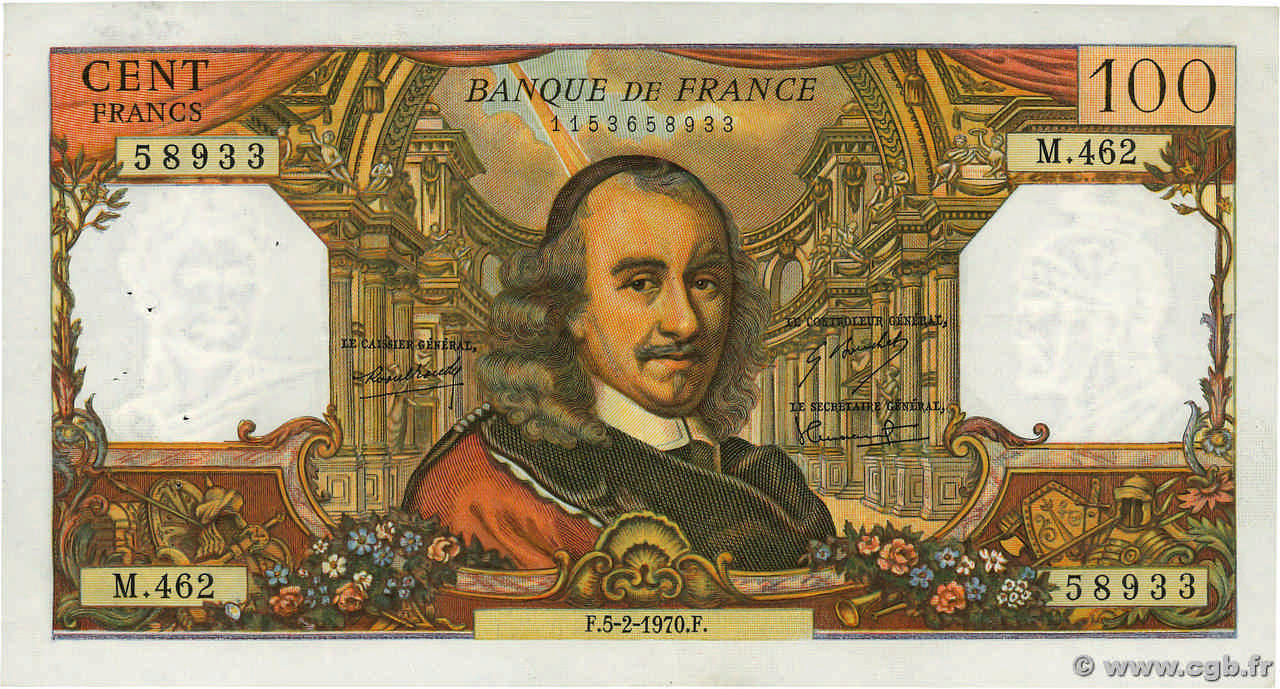 100 Francs CORNEILLE FRANCE  1970 F.65.30 TTB+