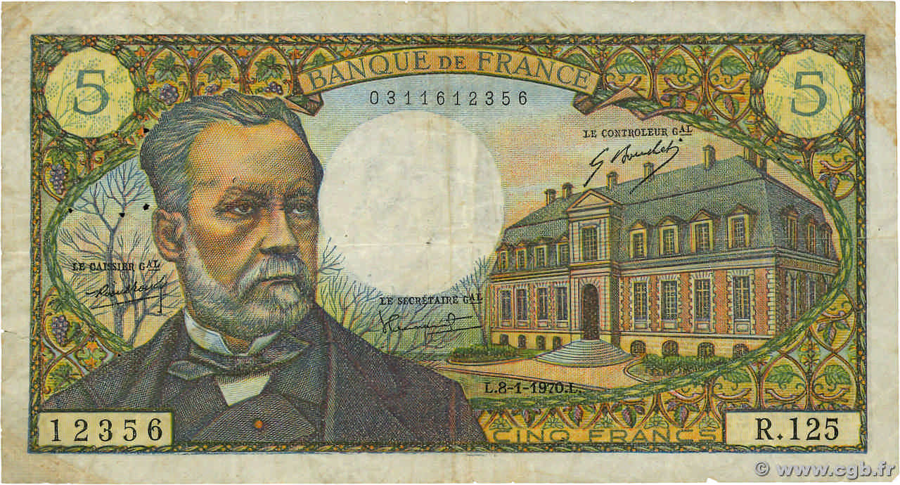 5 Francs PASTEUR FRANCE  1970 F.61.12 TB