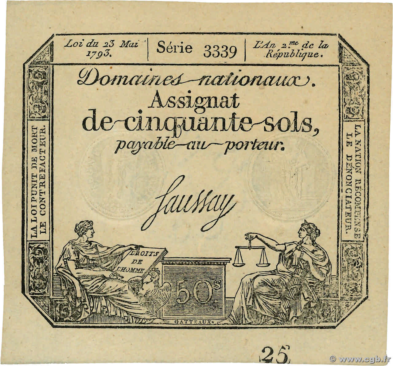 50 Sols FRANCE  1793 Ass.42c UNC