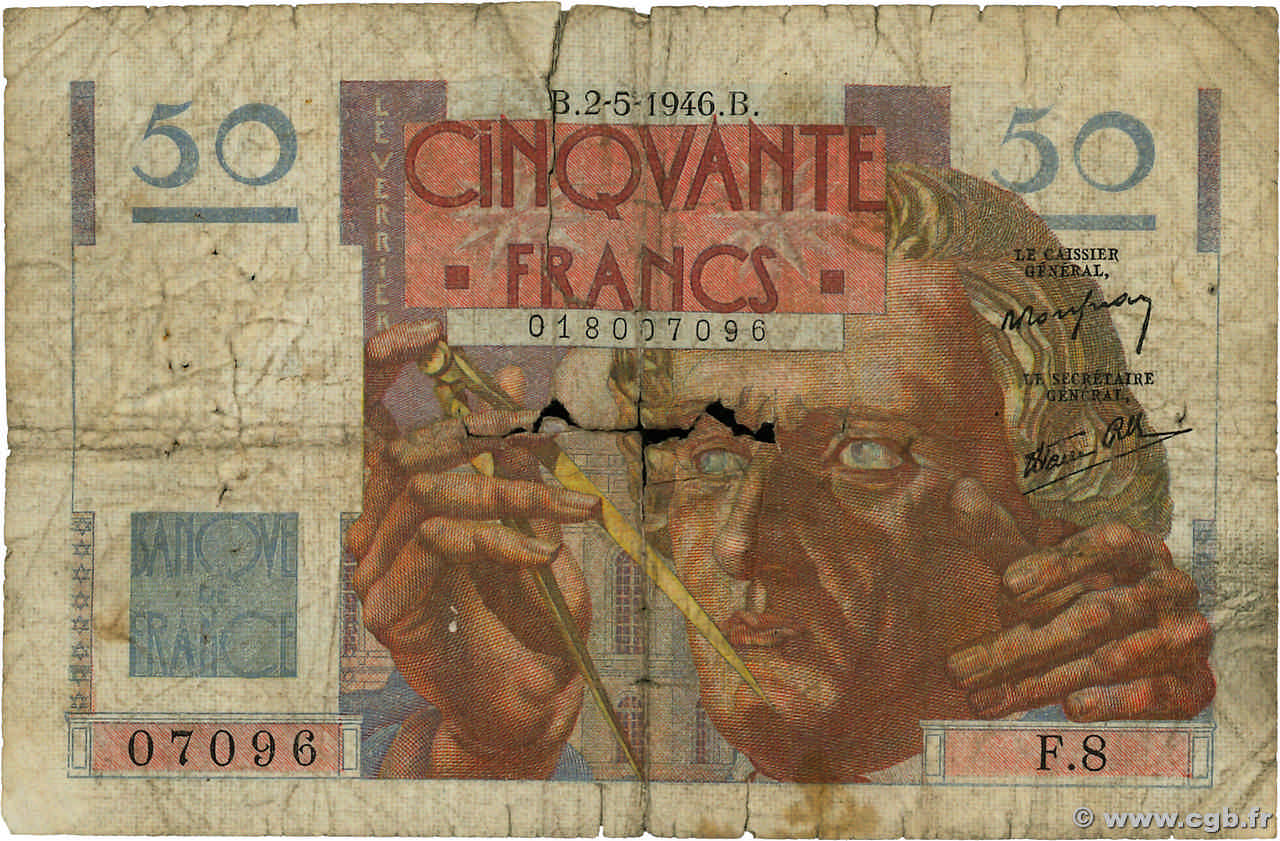 50 Francs LE VERRIER FRANCE  1946 F.20.03 P