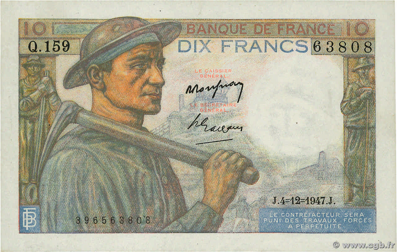 10 Francs MINEUR FRANCE  1947 F.08.19 TTB+