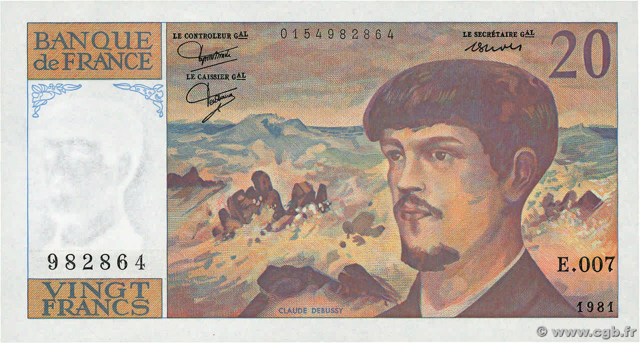 20 Francs DEBUSSY FRANCIA  1981 F.66.02 q.FDC