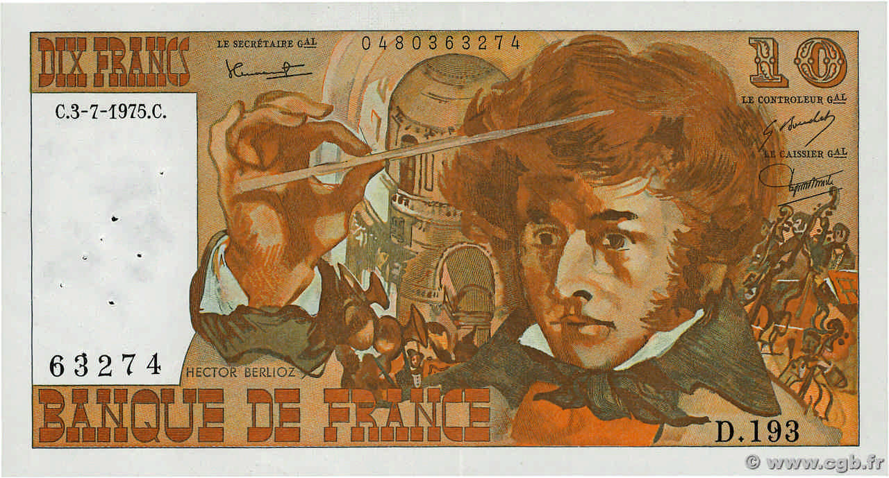 10 Francs BERLIOZ FRANCE  1975 F.63.11 SUP
