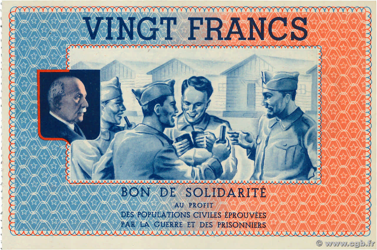 20 Francs BON DE SOLIDARITÉ FRANCE régionalisme et divers  1941 KL.08C3 SPL