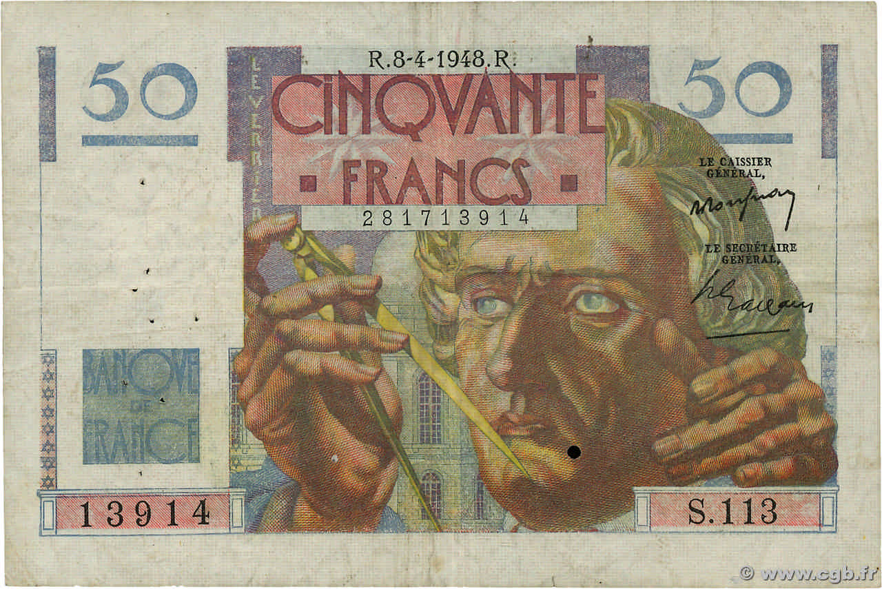 50 Francs LE VERRIER FRANCE  1948 F.20.10 TB