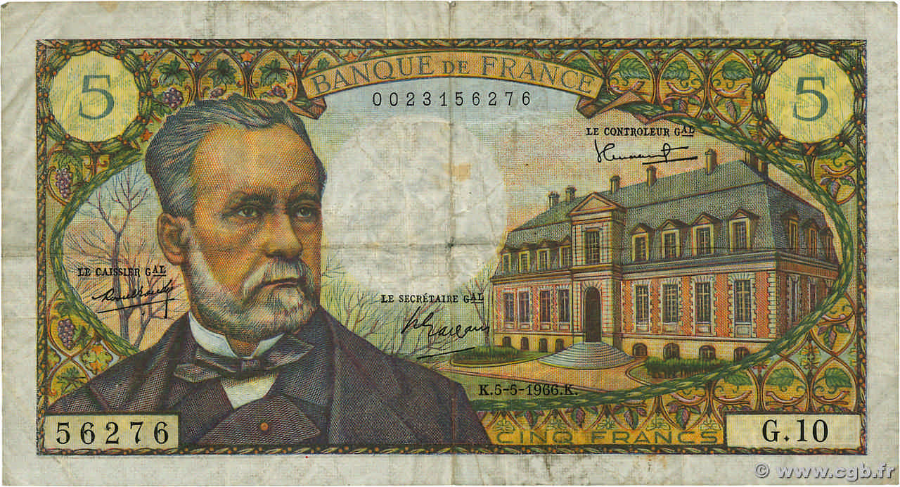 5 Francs PASTEUR FRANCE  1966 F.61.01 pr.TB