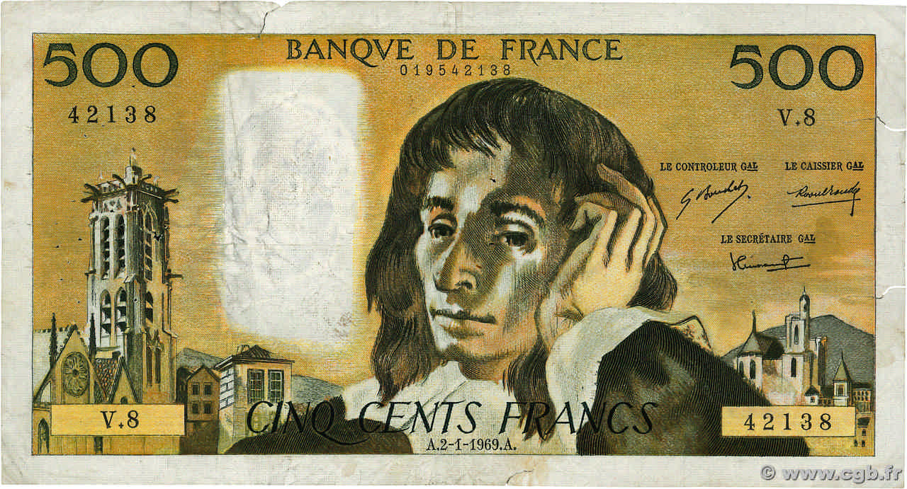 500 Francs PASCAL FRANCE  1969 F.71.03 TB