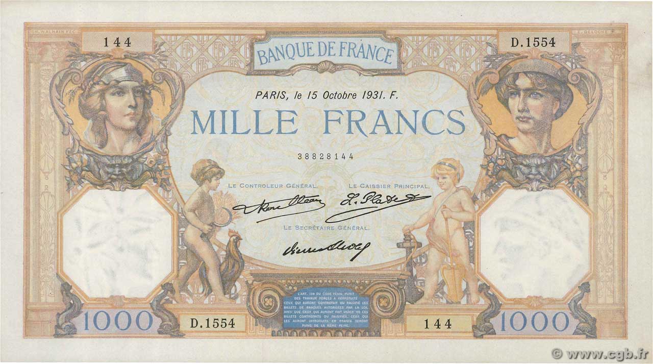 1000 Francs CÉRÈS ET MERCURE FRANCIA  1931 F.37.06 SPL