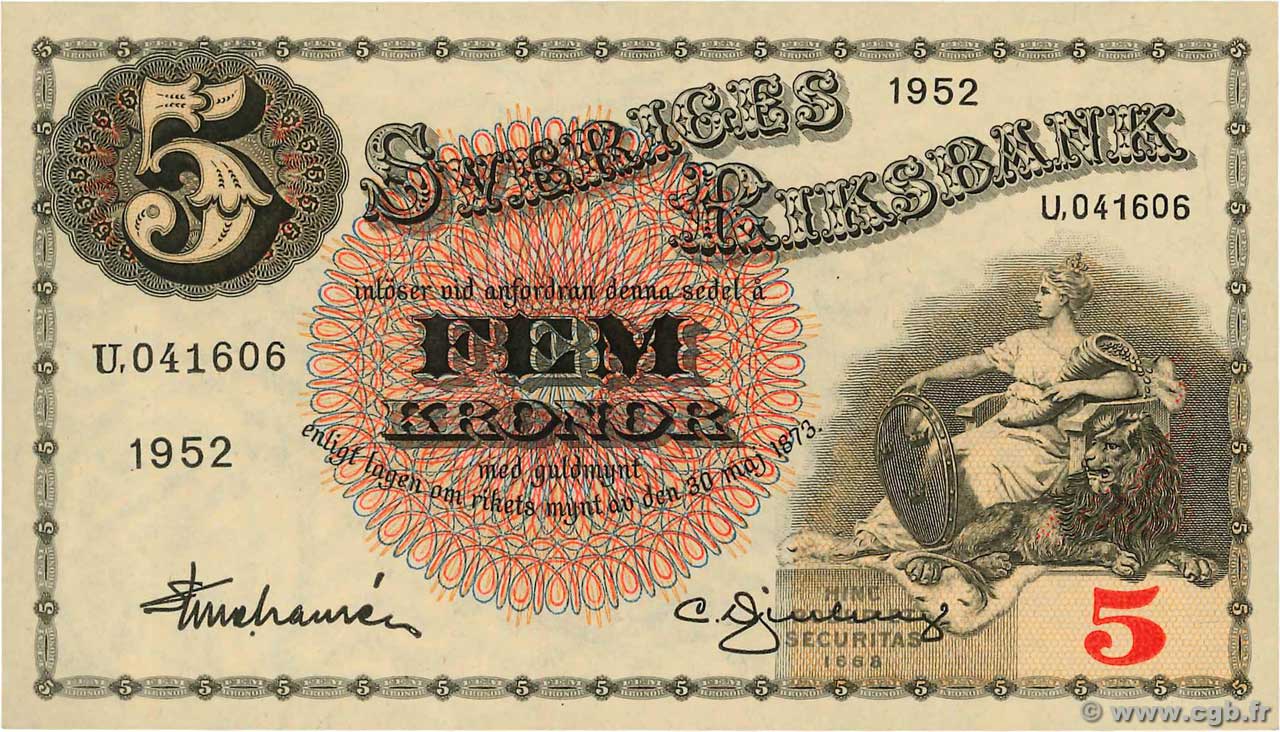 5 Kronor SUÈDE  1952 P.33ai ST