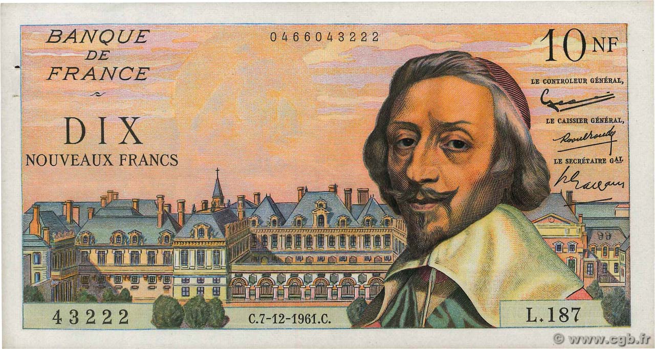 10 Nouveaux Francs RICHELIEU FRANKREICH  1961 F.57.16 fVZ