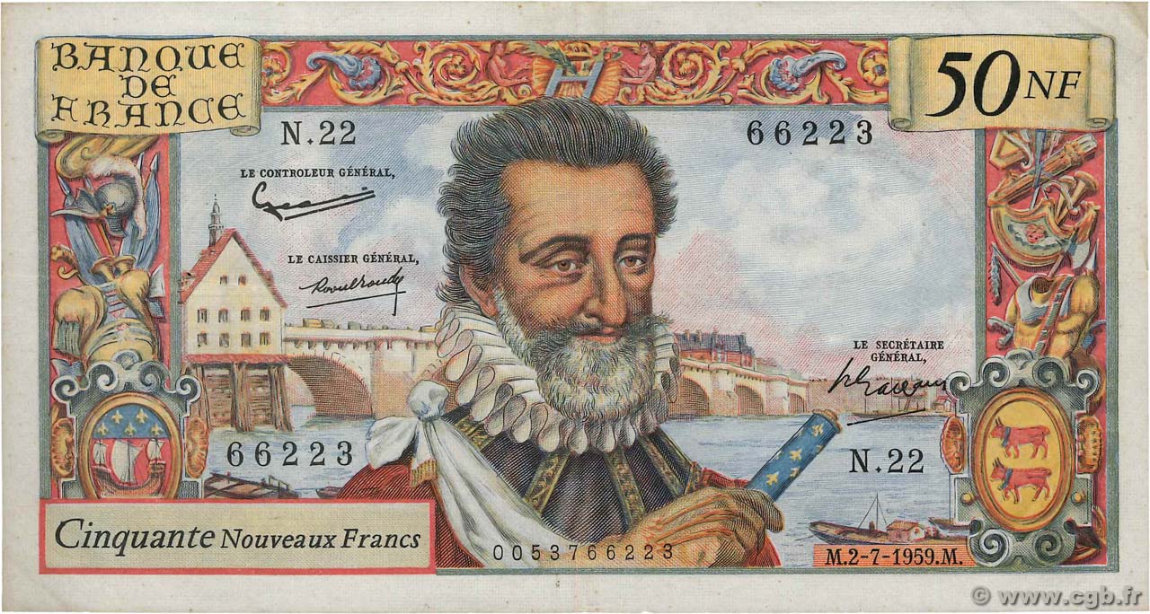 50 Nouveaux Francs HENRI IV FRANCIA  1959 F.58.02 BB