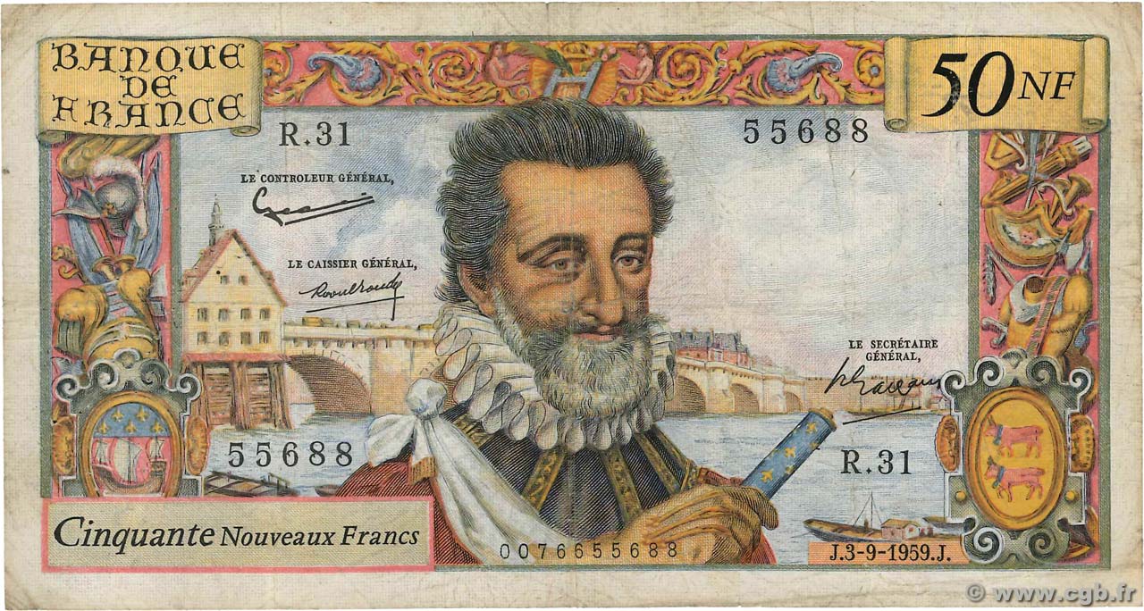 50 Nouveaux Francs HENRI IV FRANCE  1959 F.58.03 B