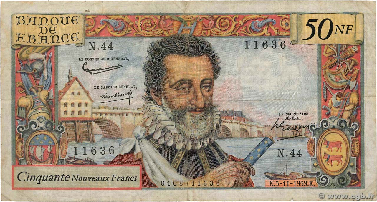 50 Nouveaux Francs HENRI IV FRANCIA  1959 F.58.04 RC+