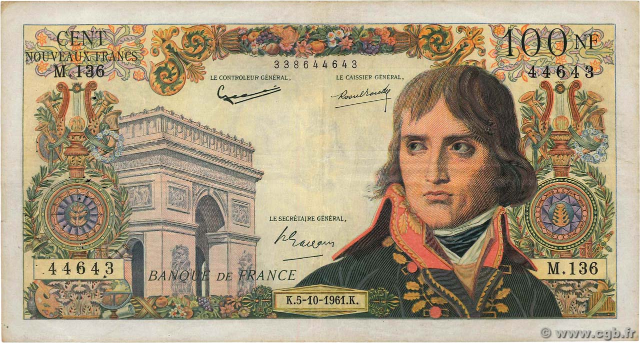 100 Nouveaux Francs BONAPARTE FRANCE  1961 F.59.12 F+