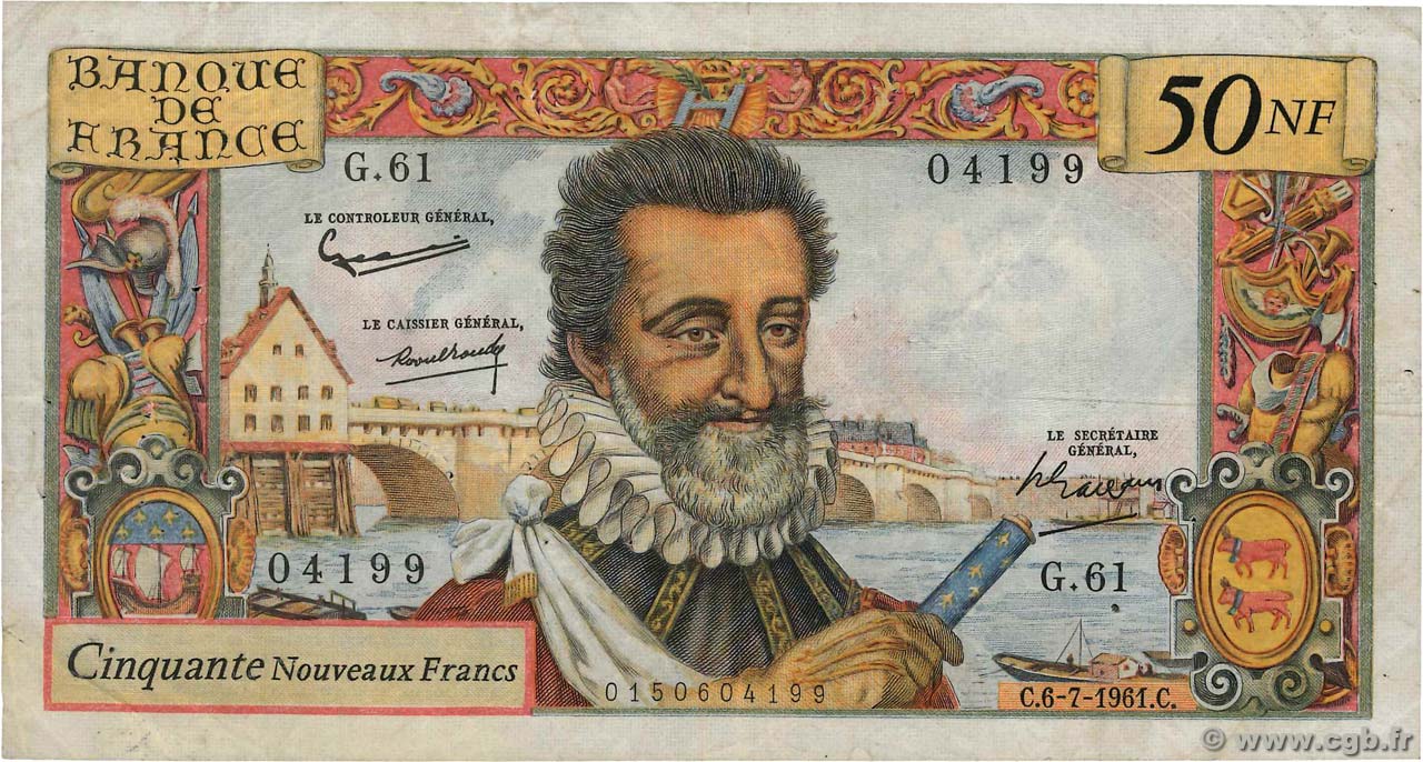 50 Nouveaux Francs HENRI IV FRANCIA  1961 F.58.06 MB