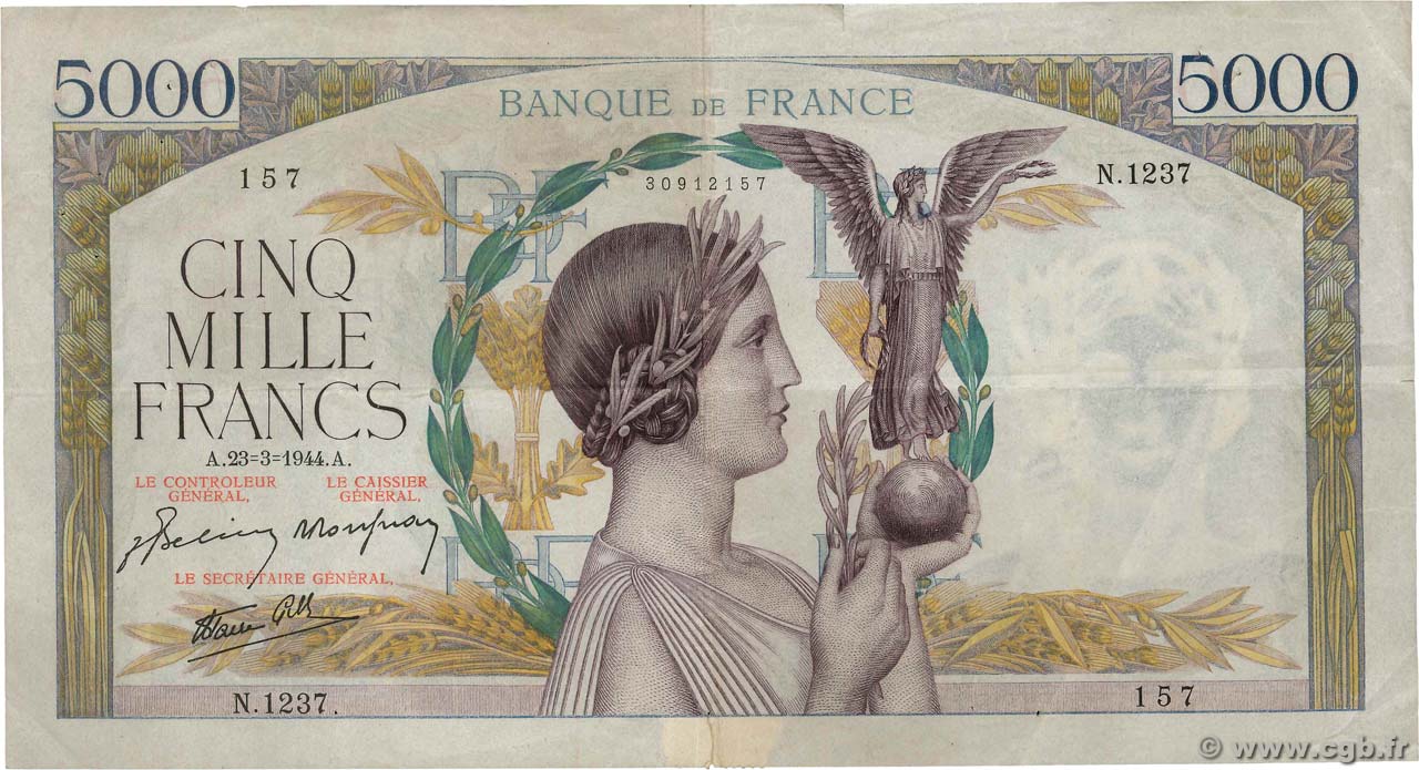 5000 Francs VICTOIRE Impression à plat FRANKREICH  1944 F.46.50 S