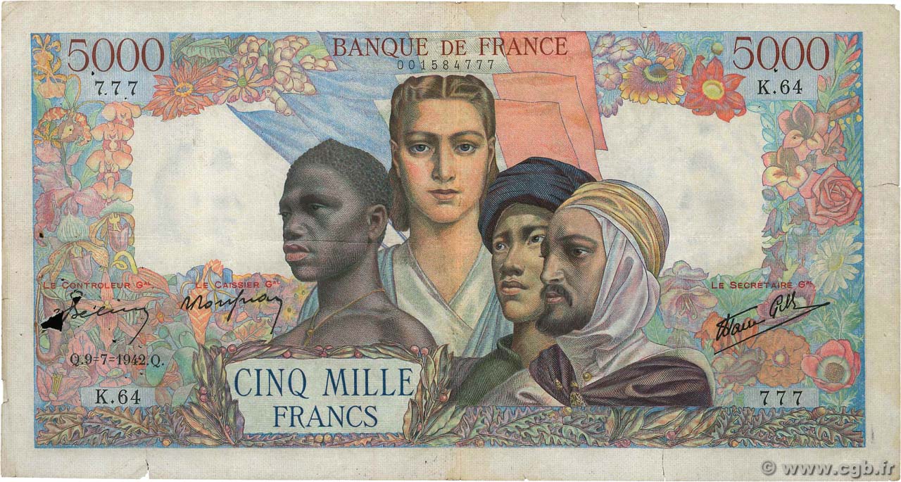 5000 Francs EMPIRE FRANÇAIS FRANCE  1942 F.47.03 B+