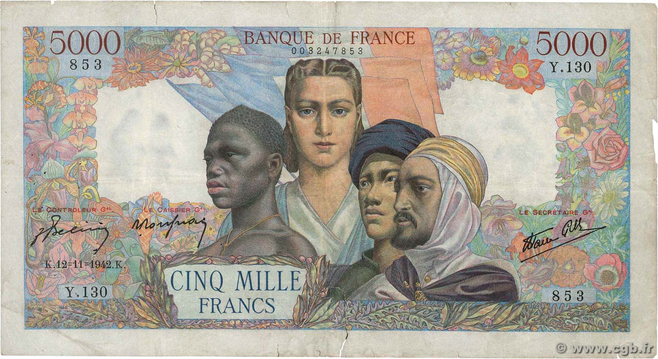 5000 Francs EMPIRE FRANÇAIS FRANCE  1942 F.47.06 pr.TB