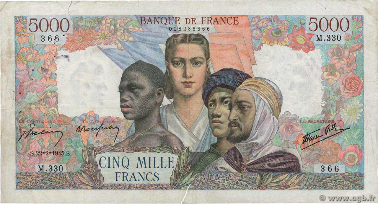 5000 Francs EMPIRE FRANÇAIS FRANCE  1945 F.47.14 pr.TB