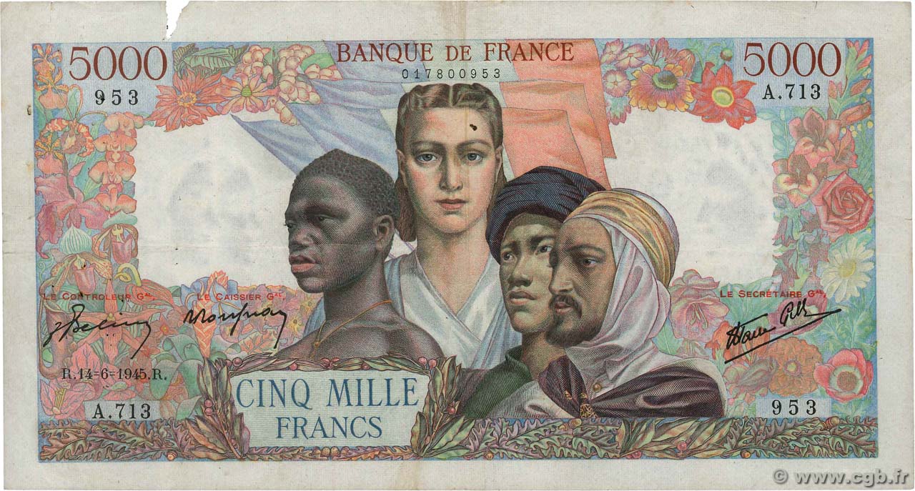 5000 Francs EMPIRE FRANÇAIS FRANCIA  1945 F.47.30 q.MB