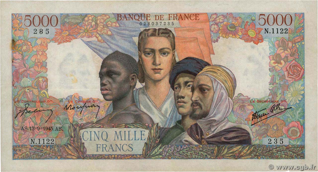 5000 Francs EMPIRE FRANÇAIS FRANCIA  1945 F.47.43 BC+
