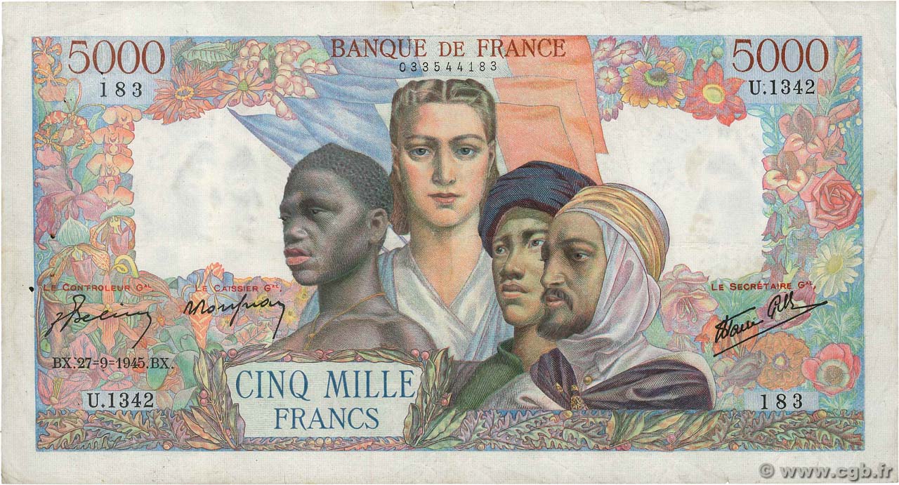 5000 Francs EMPIRE FRANÇAIS FRANCIA  1945 F.47.45 BC+
