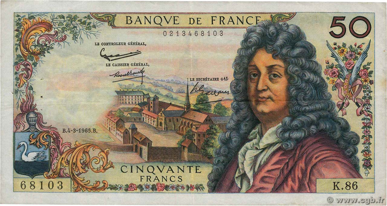 50 Francs RACINE FRANCIA  1965 F.64.08 BC+