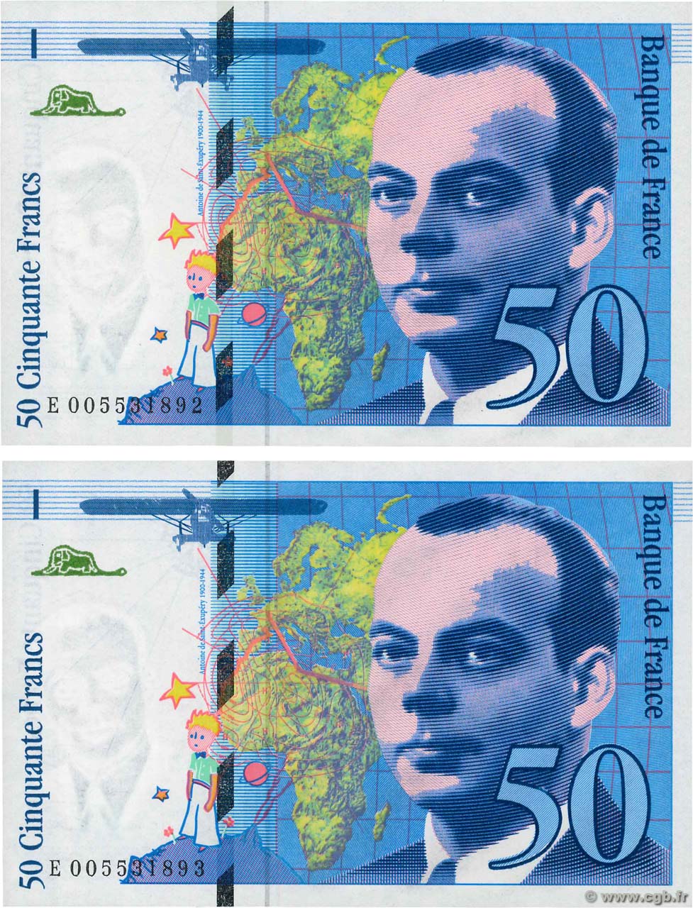 50 Francs SAINT-EXUPÉRY Consécutifs FRANCIA  1993 F.72.02 SC+