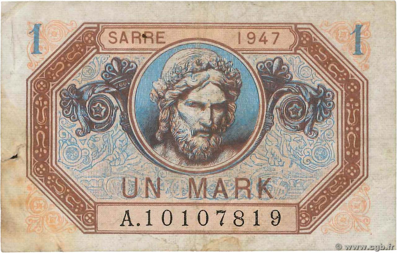 1 Mark SARRE FRANKREICH  1947 VF.44.01 fS