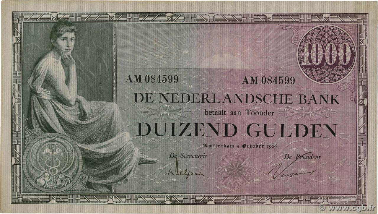 1000 Gulden PAíSES BAJOS  1926 P.048 MBC+