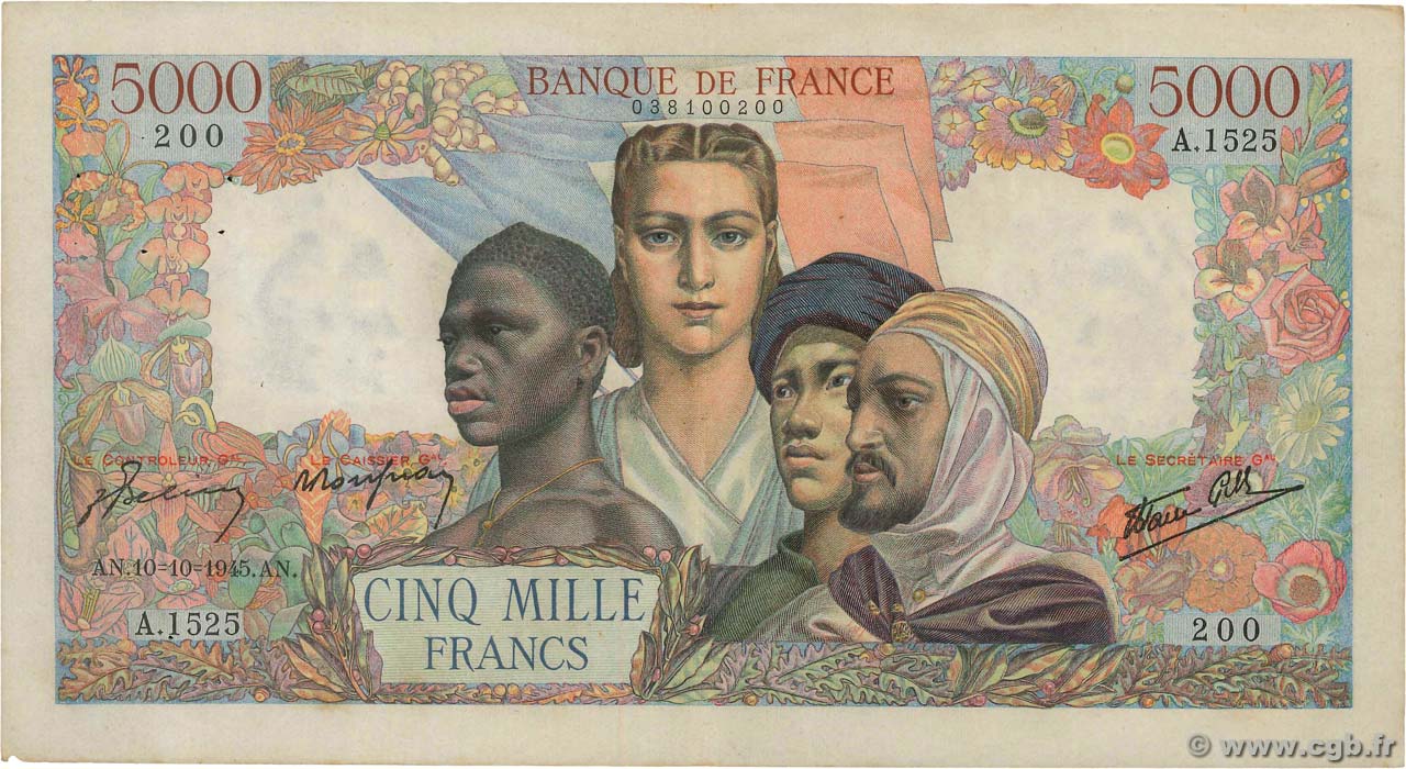 5000 Francs EMPIRE FRANÇAIS FRANCE  1945 F.47.47 pr.TTB