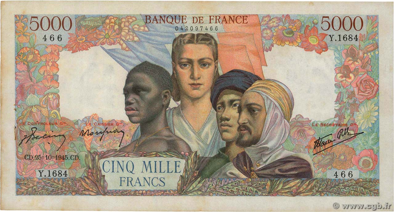 5000 Francs EMPIRE FRANÇAIS FRANCIA  1945 F.47.48 BC+