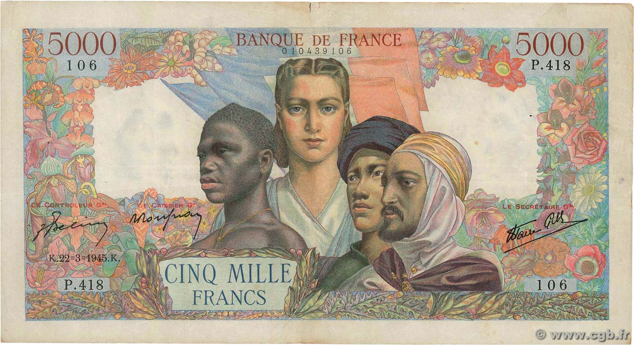 5000 Francs EMPIRE FRANÇAIS FRANCIA  1945 F.47.18 BC+