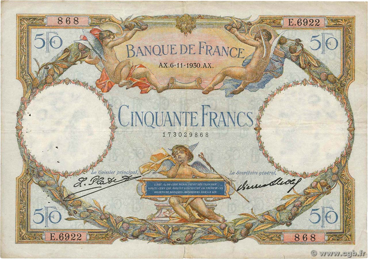 50 Francs LUC OLIVIER MERSON type modifié FRANKREICH  1930 F.16.01 fS