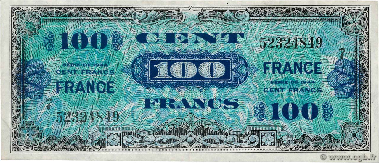 100 Francs FRANCE FRANKREICH  1945 VF.25.07 fVZ