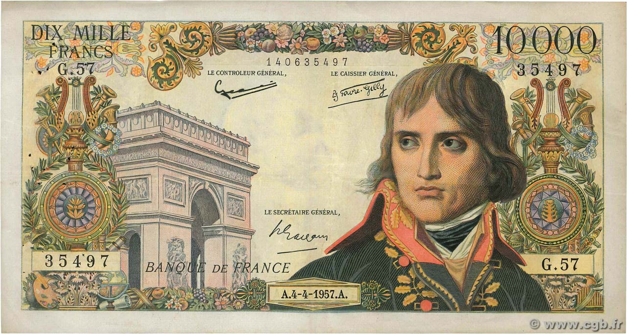10000 Francs BONAPARTE FRANCE  1957 F.51.07 VF