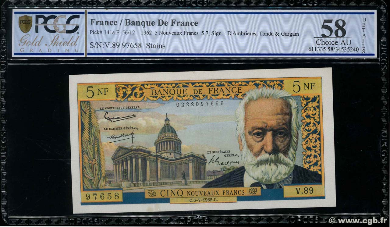 5 Nouveaux Francs VICTOR HUGO FRANKREICH  1962 F.56.12 VZ